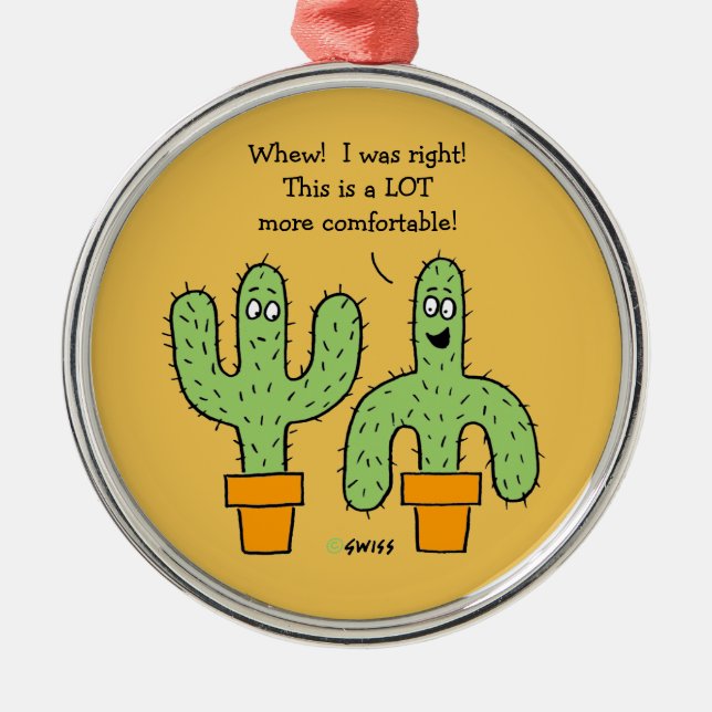 Funny Saguaro Cactus Cartoon Weihnachtsbaum Ornament Aus Metall (Vorne)