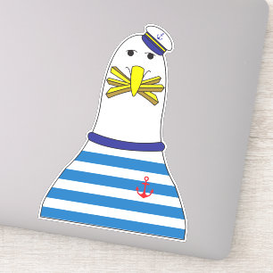 Funny Sailor Seagull Bird essen Französisch Fries Aufkleber