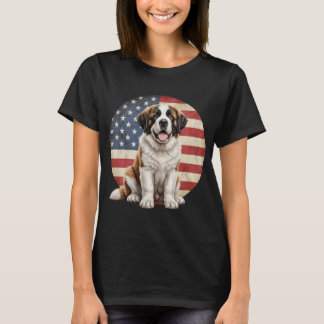 Funny Saint Bernard Dog American Flag T-Shirt