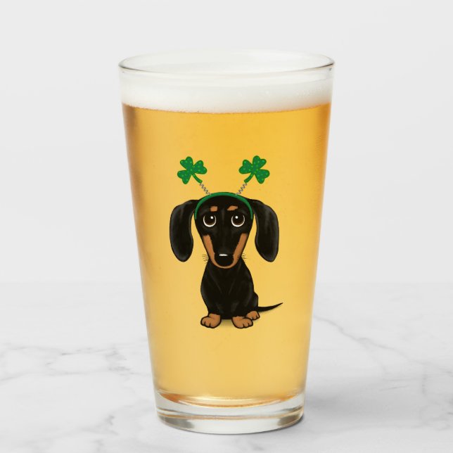 Funny Saint Patrick's Day Hunde Dackel Kleeblatts Glas (Vorne (Gefüllt))