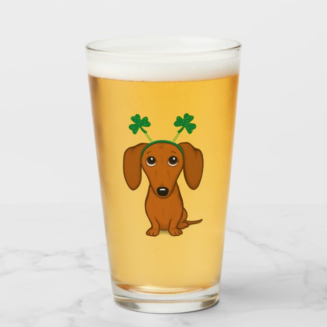 Funny Saint Patrick's Day Hunde Dackel Kleeblatts Glas (Vorne (Gefüllt))