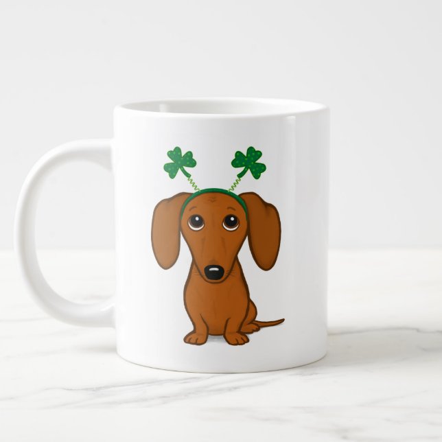 Funny Saint Patrick's Day Hunde Dackel Kleeblatts Jumbo-Tasse (Links)