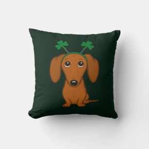 Funny Saint Patrick's Day Hunde Dackel Kleeblatts Kissen