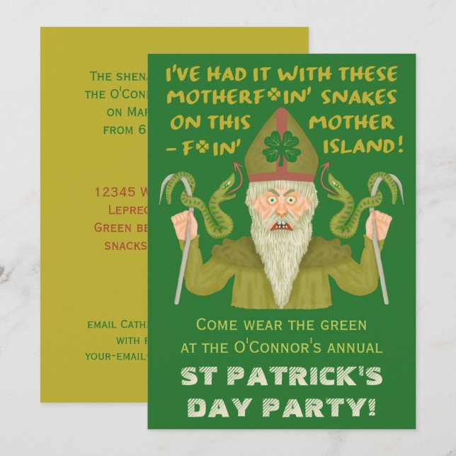 Funny Saint Patrick's Day Schlangen Joke Irish Par Einladung (Vorne/Hinten)