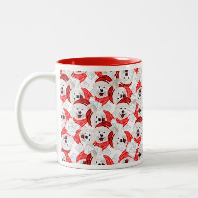 Funny Samoyed Christmas Pattern Zweifarbige Tasse (Links)
