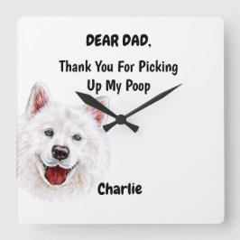 Funny Samoyed Dog Vater Watercolor Cappella Santa  Quadratische Wanduhr