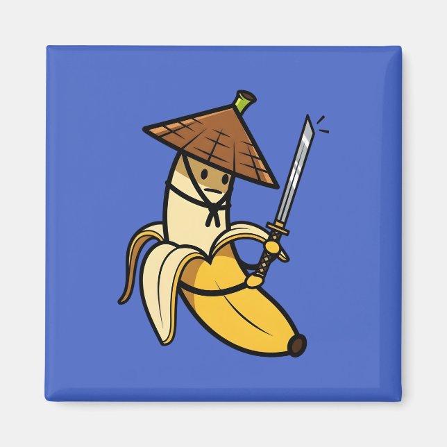 Funny Samurai Banana Ronin Cartoon Illustration Magnet (Vorne)