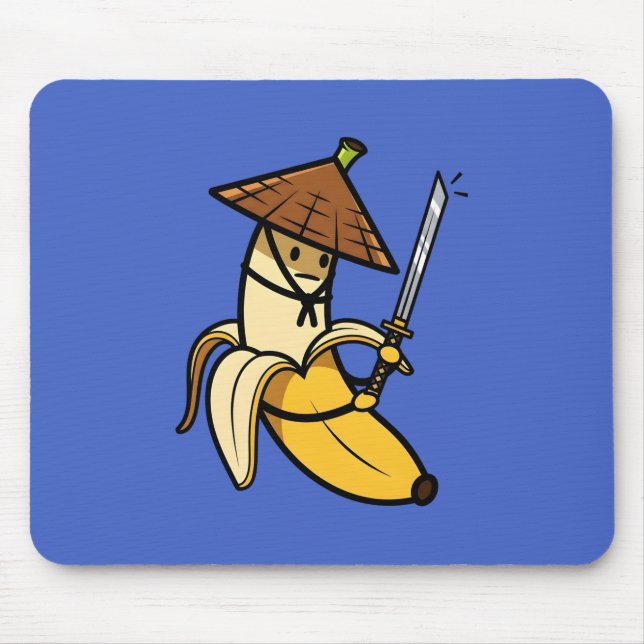 Funny Samurai Banana Ronin Cartoon Illustration Mousepad (Vorne)