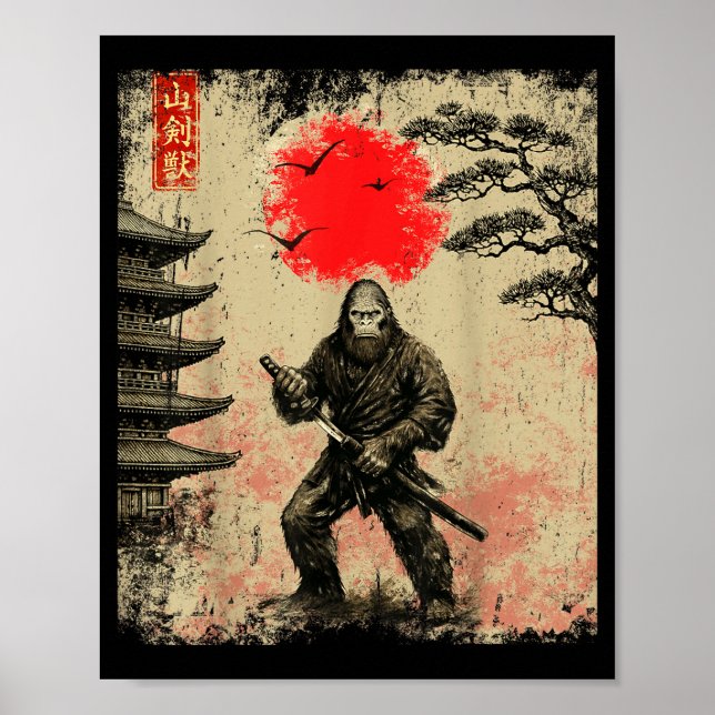 Funny Samurai Bigfoot Japanese Art Graphic Tee Ani Poster (Vorne)