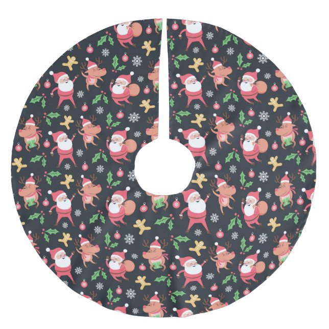 Funny Santa and Rabbits Polyester Weihnachtsbaumdecke (Vorderseite)