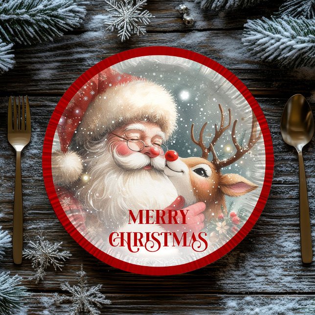 Funny Santa and Red Nose Rudolph Party Plates Pappteller (Funny Santa and Red Nose Rudolph Party Plates)