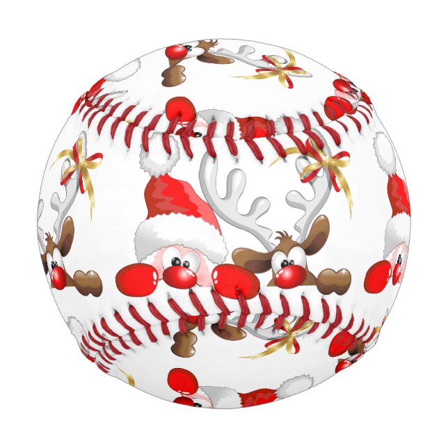 Funny Santa and Reindeer Cartoon Baseball (Vorderseite)