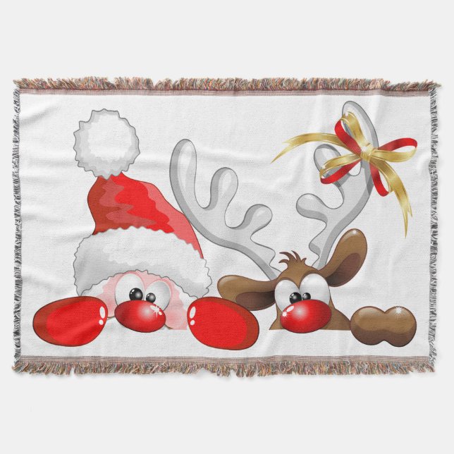 Funny Santa and Reindeer Cartoon Decke (Vorderseite)