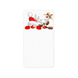 Funny Santa and Reindeer Cartoon Label Adressaufkleber