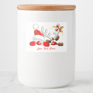 Funny Santa and Reindeer Cartoon Lebensmitteletikett