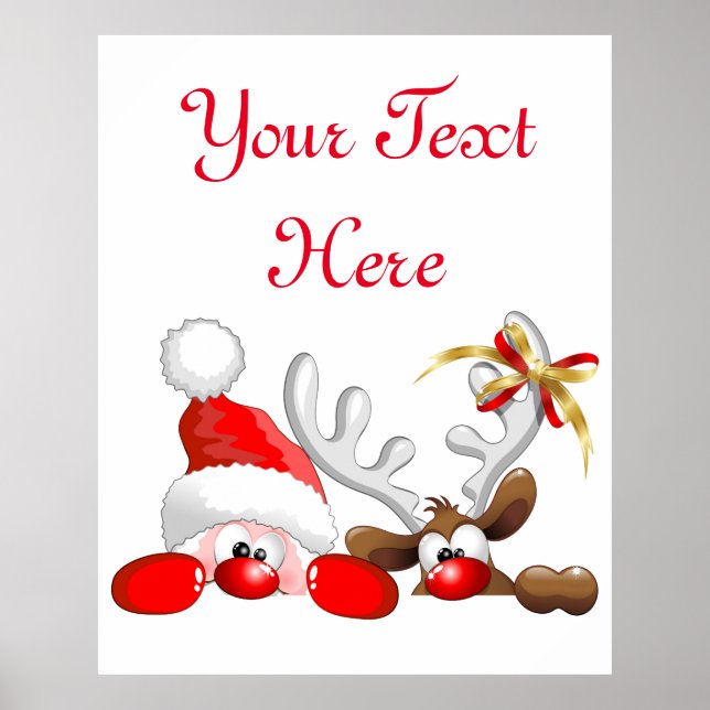 Funny Santa and Reindeer Cartoon Poster (Vorne)