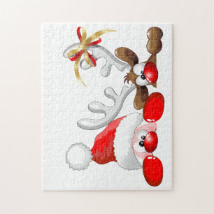 Funny Santa and Reindeer Cartoon Puzzle