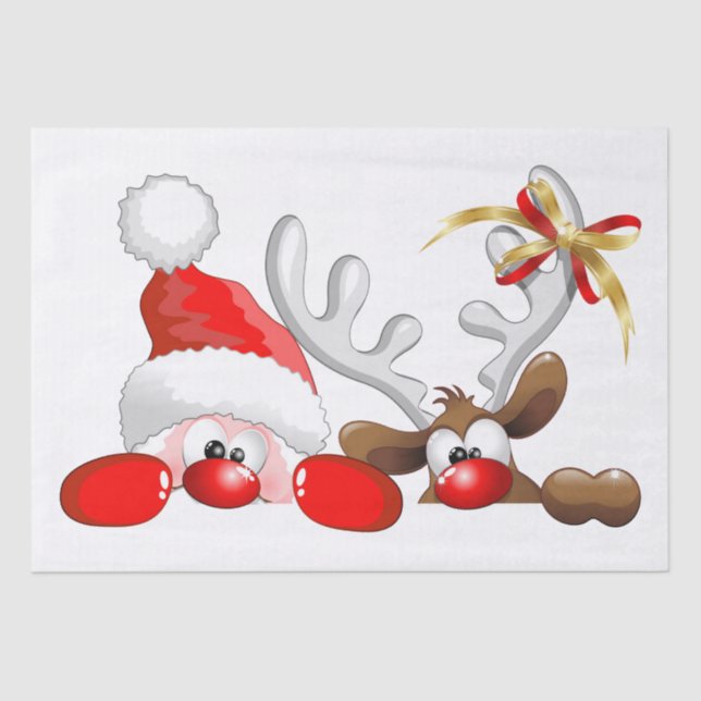 Funny Santa and Reindeer Cartoon Seidenpapier (Vorderseite)