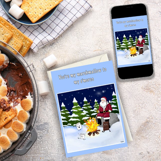 Funny Santa and S'more Weihnachten Karte (Spread S'more cheer! 🎅🍢 Our adorable Santa card with marshmallows will make everyone smile! 🎄🎁)