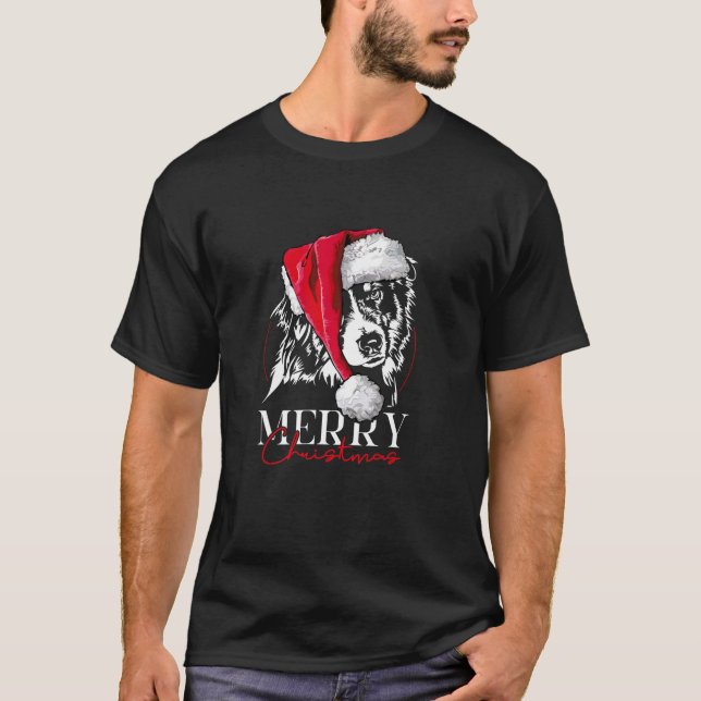 Funny Santa Aussie Australian Shepherd Merry Chris T-Shirt (Vorderseite)