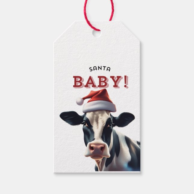 Funny Santa Baby Christmas Holstein Cow Geschenkanhänger (Vorderseite)