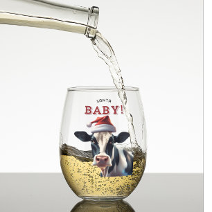 Funny Santa Baby Christmas Holstein Cow Weinglas Ohne Stiel