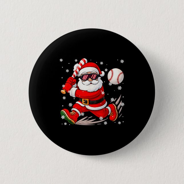 Funny Santa Baseball Christmas Pajamas Xmas Men Bo Button (Vorderseite)