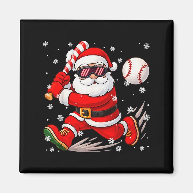 Funny Santa Baseball Christmas Pajamas Xmas Men Bo Magnet (Vorne)