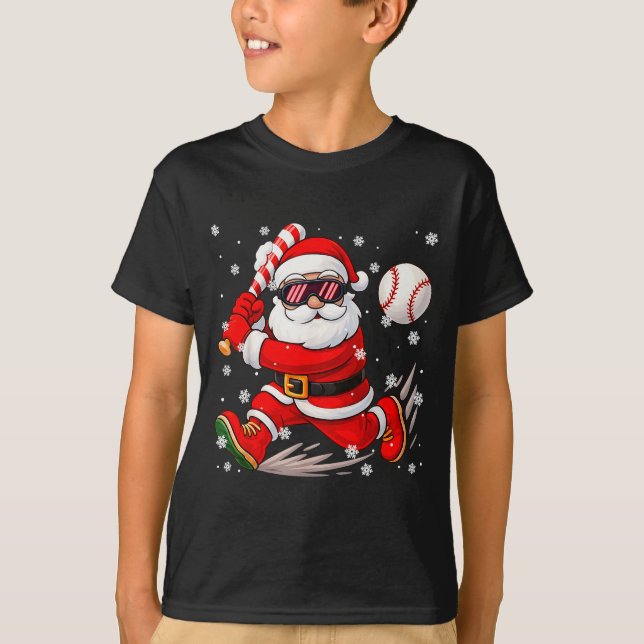 Funny Santa Baseball Christmas Pajamas Xmas Men Bo T-Shirt (Vorderseite)