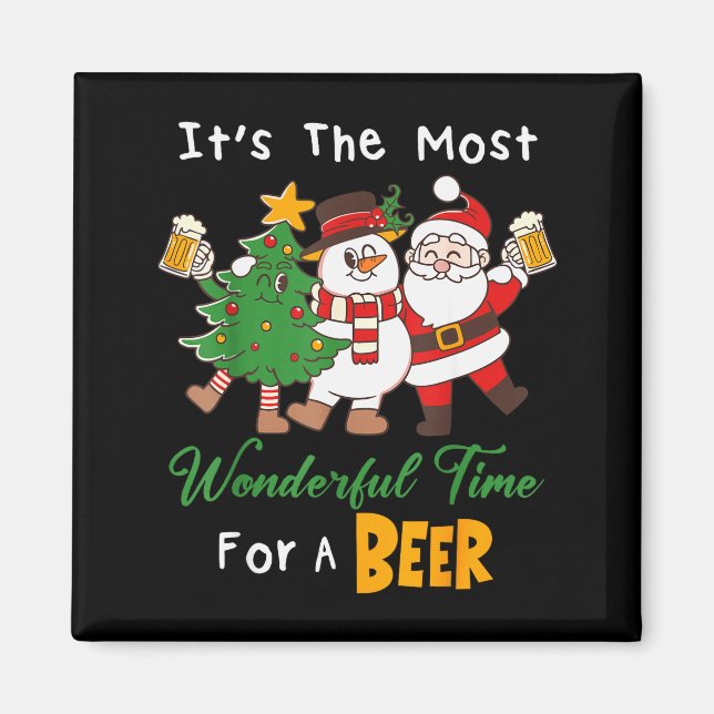 Funny Santa Beer Christmas Drinking Most Wonderful Magnet (Vorne)