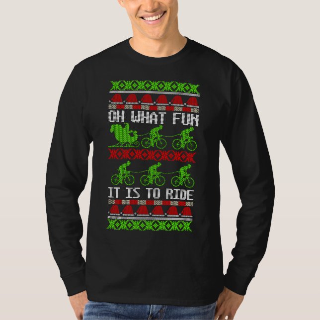 Funny Santa Bicycle Radfahrer Ugly Weihnachtskraut T-Shirt (Vorderseite)