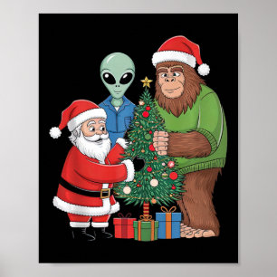 Funny Santa Bigfoot Alien Dekorieren Weihnachtsste Poster