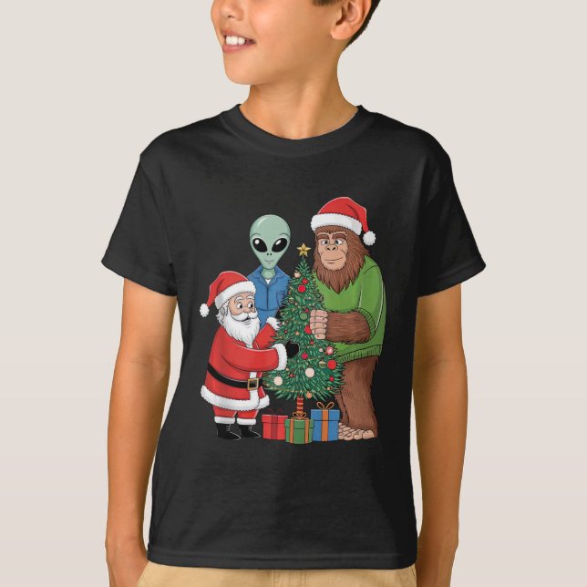 Funny Santa Bigfoot Alien Dekorieren Weihnachtsste T-Shirt (Vorderseite)