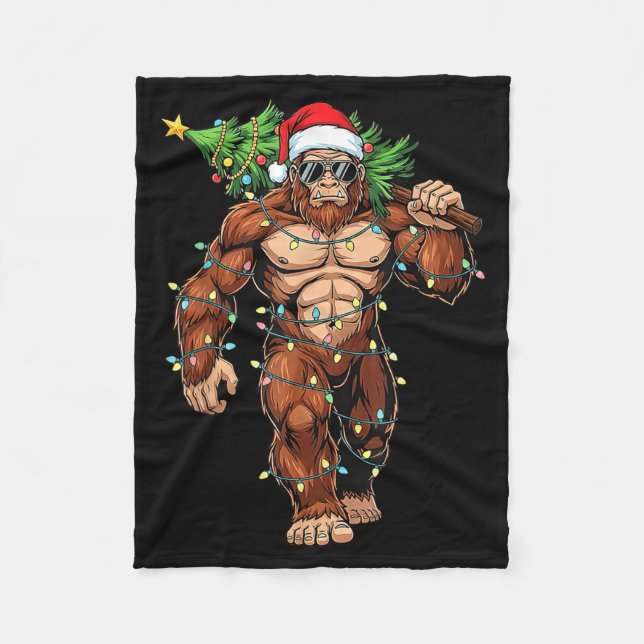 Funny Santa Bigfoot Christmas Tree Christmas Crypt Fleecedecke (Vorderseite)