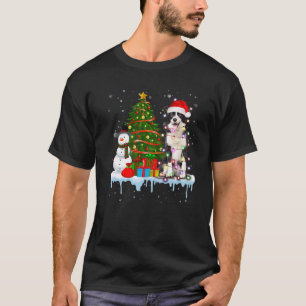 Funny Santa Border Collie Light Dog Weihnachtsbaum T-Shirt