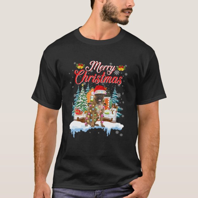 Funny Santa Boxer Dog Frohe Weihnachtsmänner Fraue T-Shirt (Vorderseite)