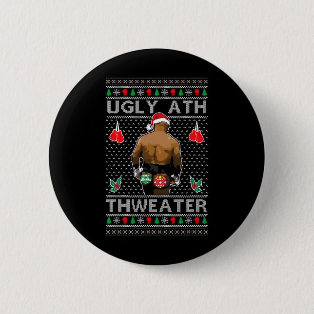 Funny Santa Boxing Ugly Ath Sweater Merry Christma Button (Vorderseite)