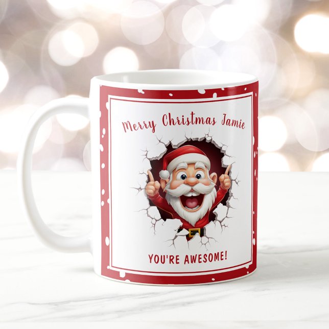 Funny Santa bricht durch Red Name Weihnachten Kaffeetasse (Funny Santa breaking through Red Name Christmas Coffee Mug)