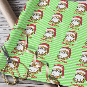 Funny Santa Cat Cartoon Personalisiert Geschenkpapier