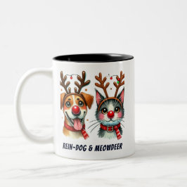 Funny Santa Cat & Dog Roter Hirsch Zweifarbige Tasse
