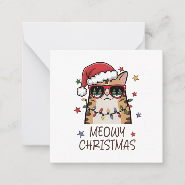 Funny Santa Cat "Meowy Christmas" Note Card Mitteilungskarte (Vorderseite)