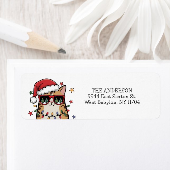 Funny Santa Cat  Return Address Label (Insitu)