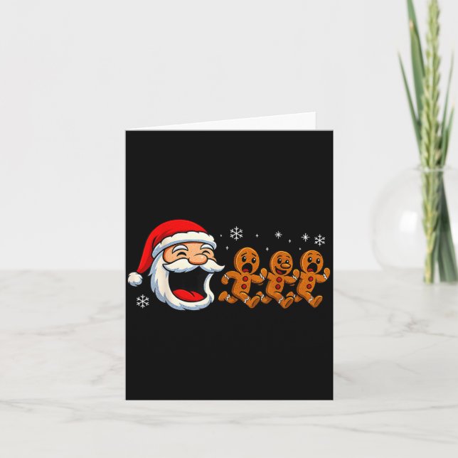Funny Santa Chasing Gingerbread Christmas Cookie  Karte (Vorderseite)
