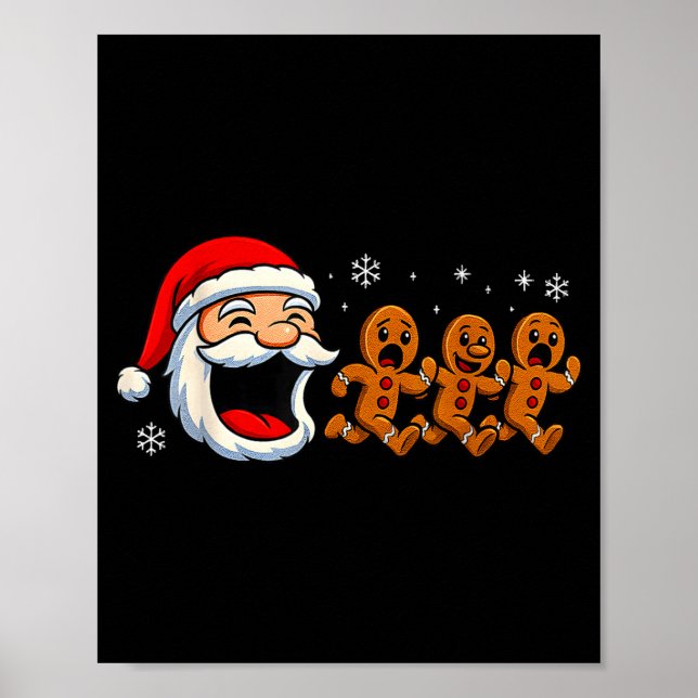 Funny Santa Chasing Gingerbread Christmas Cookie  Poster (Vorne)