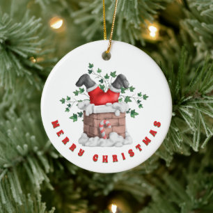 Funny Santa Chimney Merry Christmas Keramik Ornament