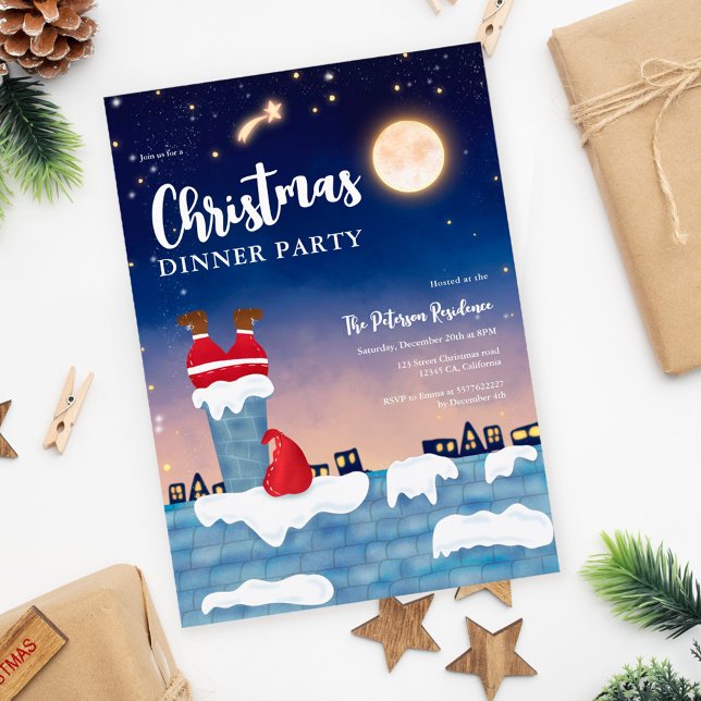 Funny Santa Chimney Weihnachtsbildes Party Einladung (Funny Santa chimney Christmas party illustration Invitation)