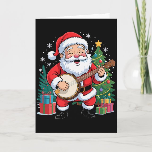 Funny Santa Christmas Design Banjo Holiday Xmas Pa Karte (Vorderseite)
