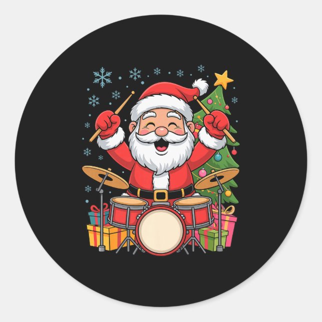 Funny Santa Christmas Design Drums Holiday Xmas Pa Runder Aufkleber (Vorderseite)