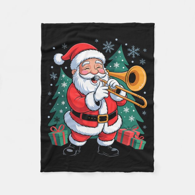 Funny Santa Christmas Design Trombone Holiday Xmas Fleecedecke (Vorderseite)