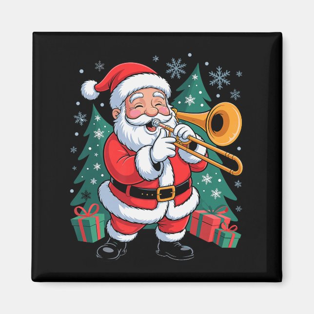 Funny Santa Christmas Design Trombone Holiday Xmas Magnet (Vorne)